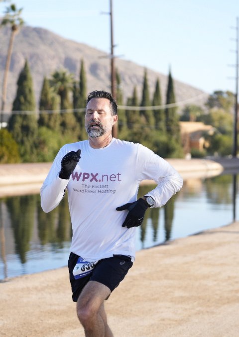 The founder running along a canal